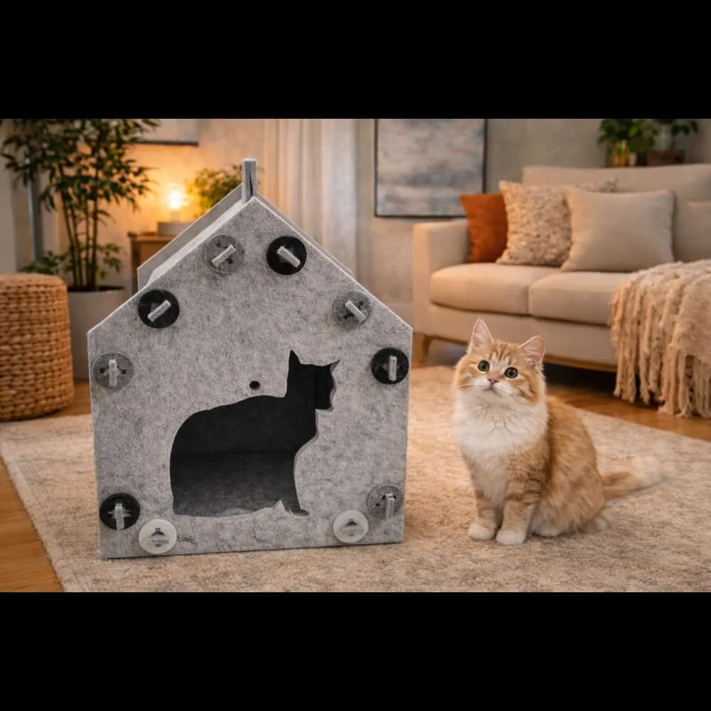 Evde bonbon keçe kedi evi