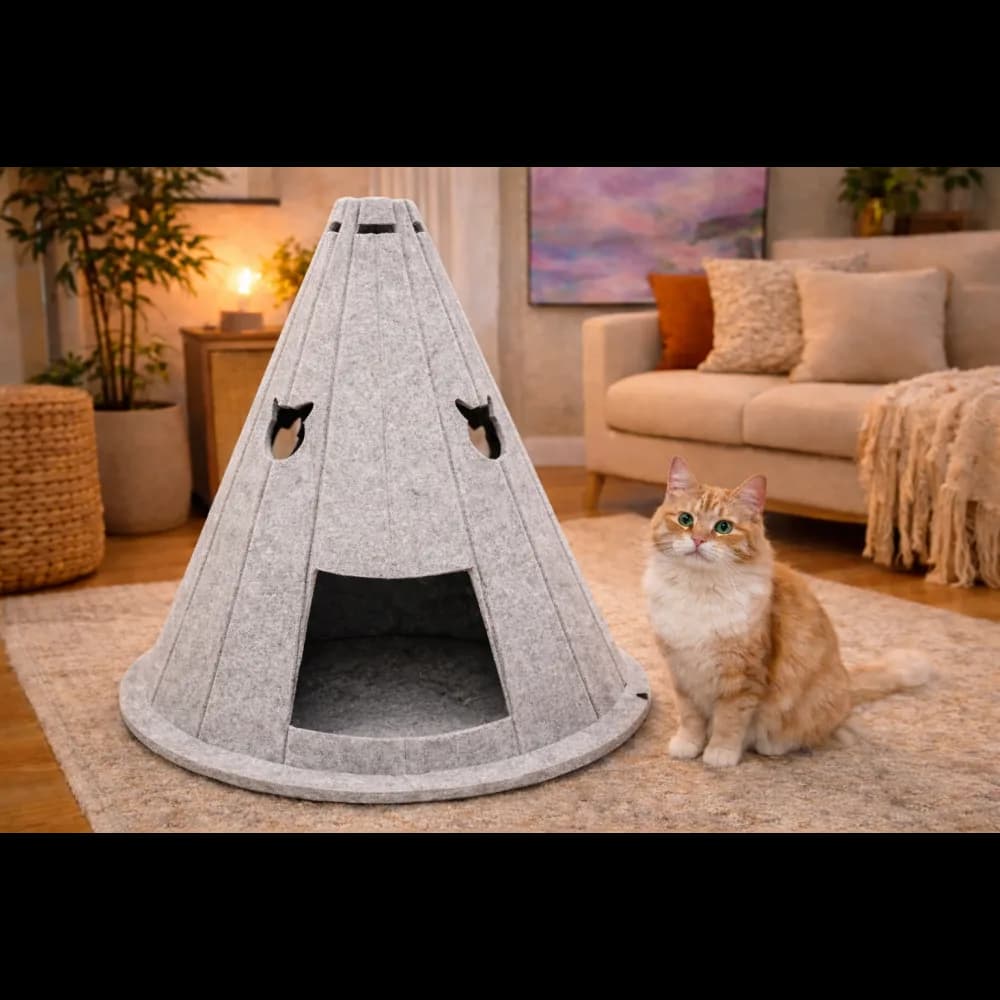 Evde çinçin keçe kedi evi