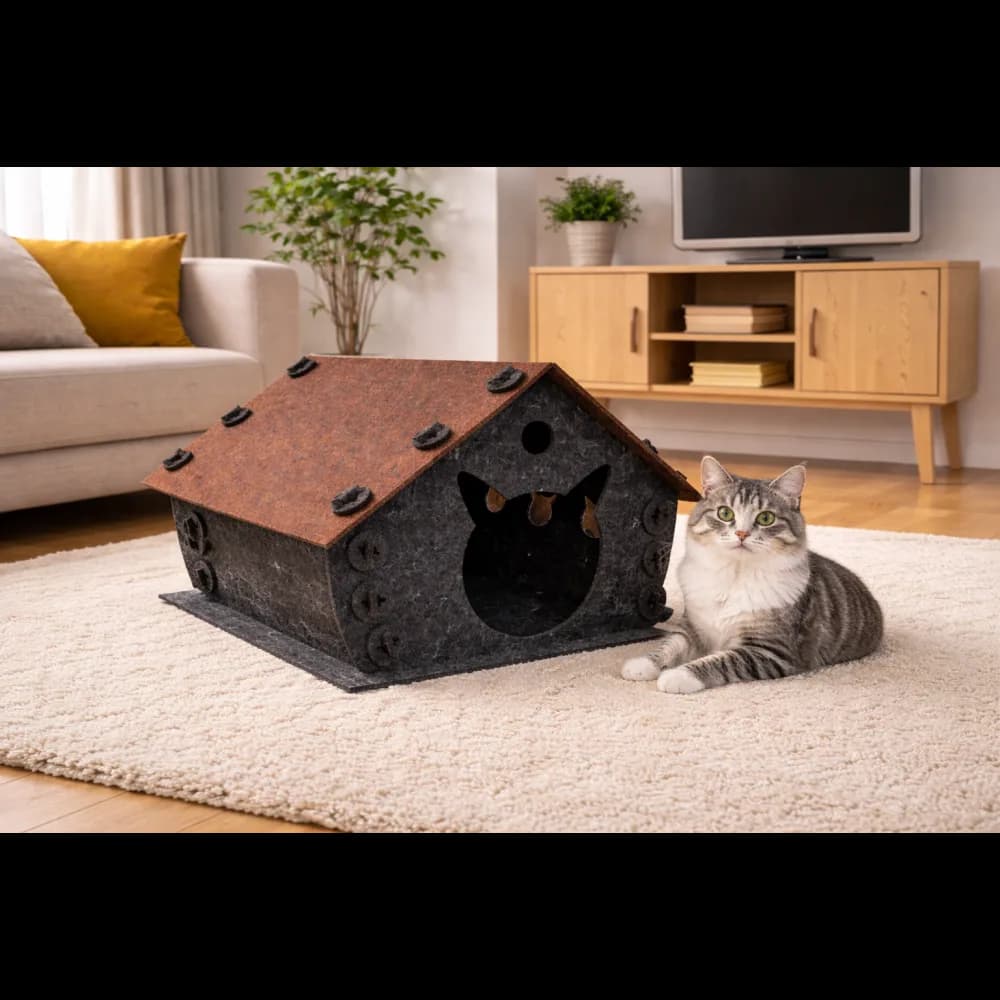 Evde gırgır keçe kedi evi
